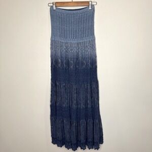 Vintage Y2K Tiered Maxi Skirt S Blue Ombre Fairy Cottage Flowy Long Knit Layered